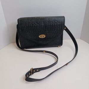 Vintage Women's Crocs Black Leather Hand Tooled Bag